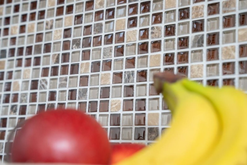 Mosaïque de verre Pierre naturelle Carreau de mosaïque brun foncé brun clair ocre SALLE DE BAIN WC CUISINE MUR Carrelage - MOS92-1304