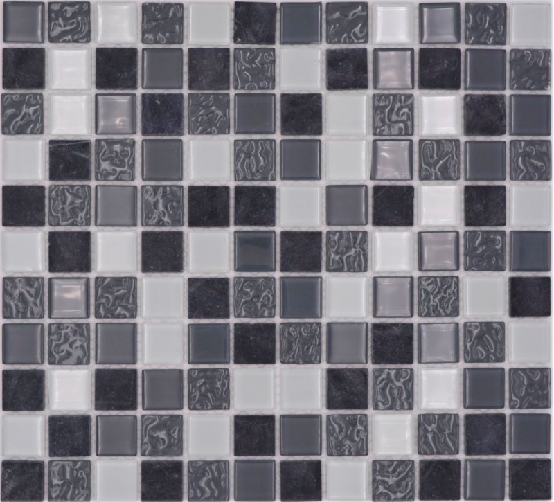 Mosaïque de verre Pierre naturelle Carreaux de mosaïque Rustique gris pierre anthracite blanc avec structure Fond de carreaux de cuisine - MOS62-0207-GN