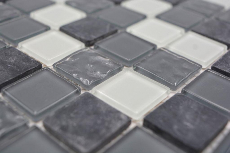 Mosaïque de verre Pierre naturelle Carreaux de mosaïque Rustique gris pierre anthracite blanc avec structure Fond de carreaux de cuisine - MOS62-0207-GN