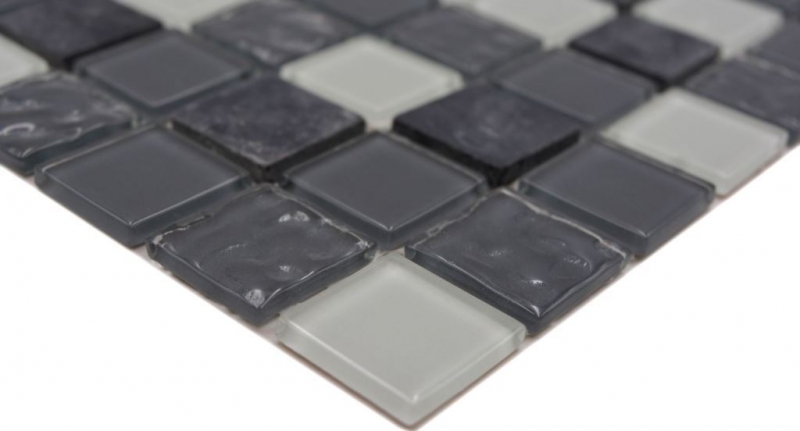 Mosaïque de verre Pierre naturelle Carreaux de mosaïque Rustique gris pierre anthracite blanc avec structure Fond de carreaux de cuisine - MOS62-0207-GN