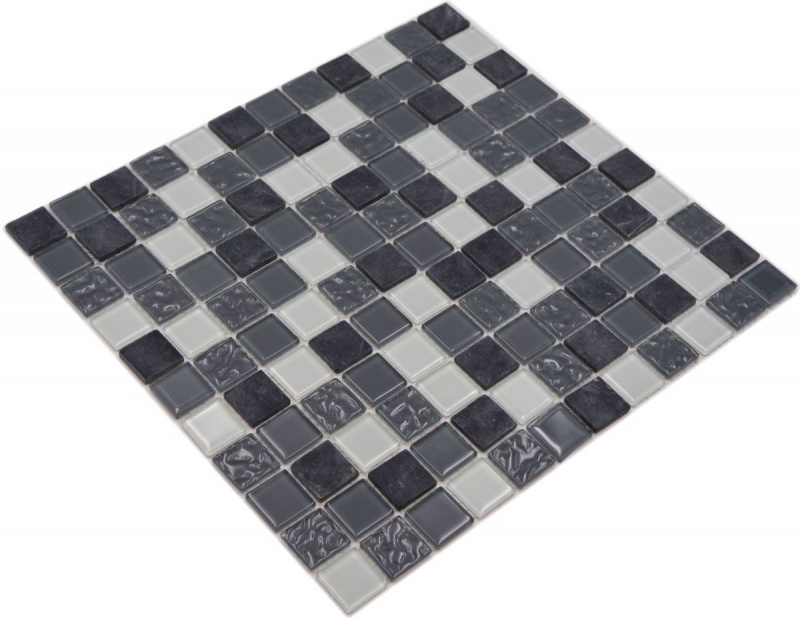 Mosaïque de verre Pierre naturelle Carreaux de mosaïque Rustique gris pierre anthracite blanc avec structure Fond de carreaux de cuisine - MOS62-0207-GN