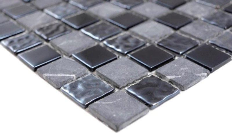Mosaïque de verre Pierre naturelle Carreaux de mosaïque Rustique gris pierre noir anthracite graphite Carreaux de fond de cuisine - MOS62-0302-GN
