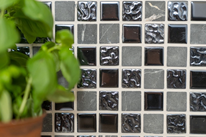Mosaïque de verre Pierre naturelle Carreaux de mosaïque Rustique gris pierre noir anthracite graphite Carreaux de fond de cuisine - MOS62-0302-GN