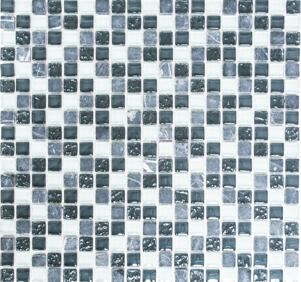 Mosaïque de verre Pierre naturelle Carreau de mosaïque gris anthracite gris foncé blanc Carrelage mur cuisine salle de bain WC - MOS92-0204