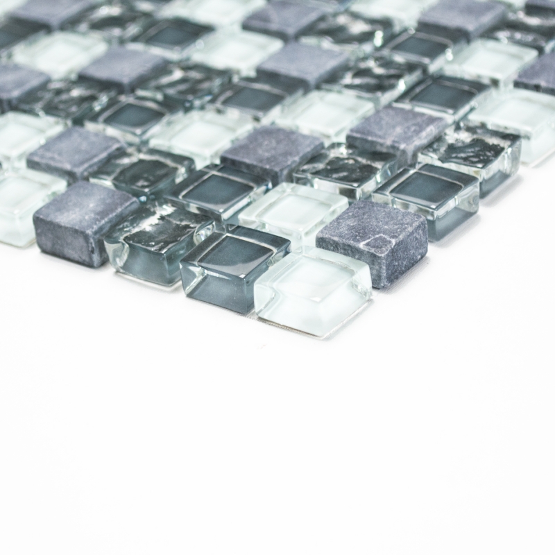 Mosaïque de verre Pierre naturelle Carreau de mosaïque gris anthracite gris foncé blanc Carrelage mur cuisine salle de bain WC - MOS92-0204
