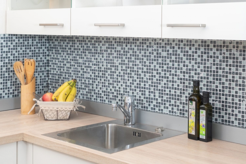 Mosaïque de verre Pierre naturelle Carreau de mosaïque gris anthracite gris foncé blanc Carrelage mur cuisine salle de bain WC - MOS92-0204