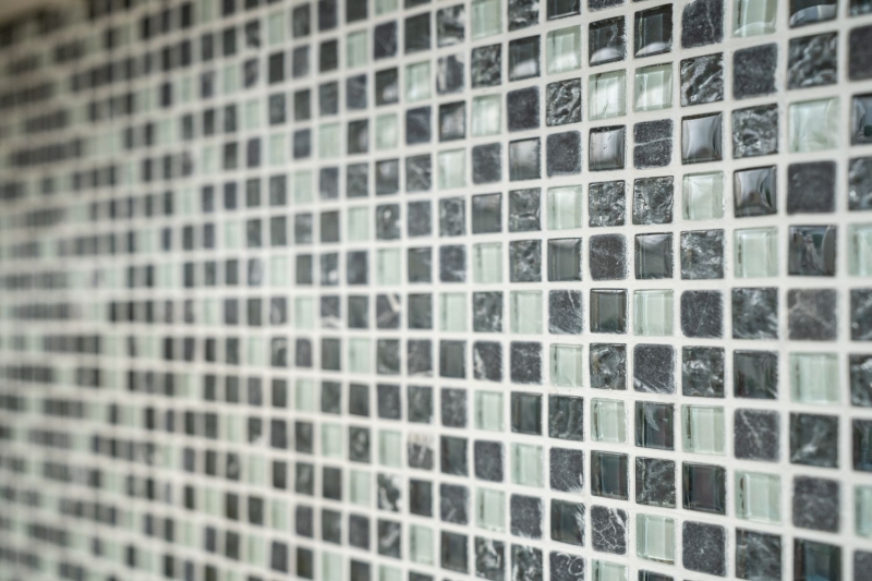 Mosaïque de verre Pierre naturelle Carreau de mosaïque gris anthracite gris foncé blanc Carrelage mur cuisine salle de bain WC - MOS92-0204
