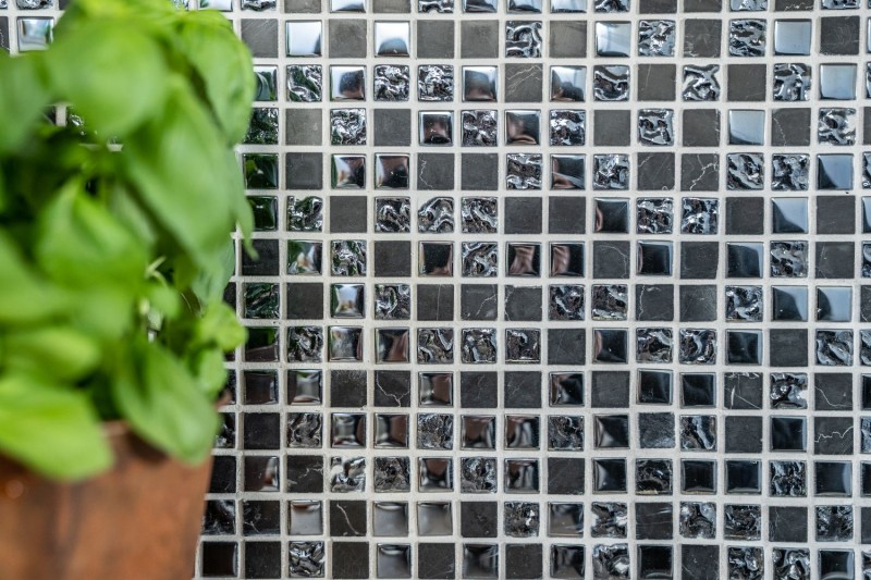 Mosaïque de verre Pierre naturelle Carreau de mosaïque Marbre gris noir bleu noir Carrelage fond de cuisine salle de bain - MOS92-0302