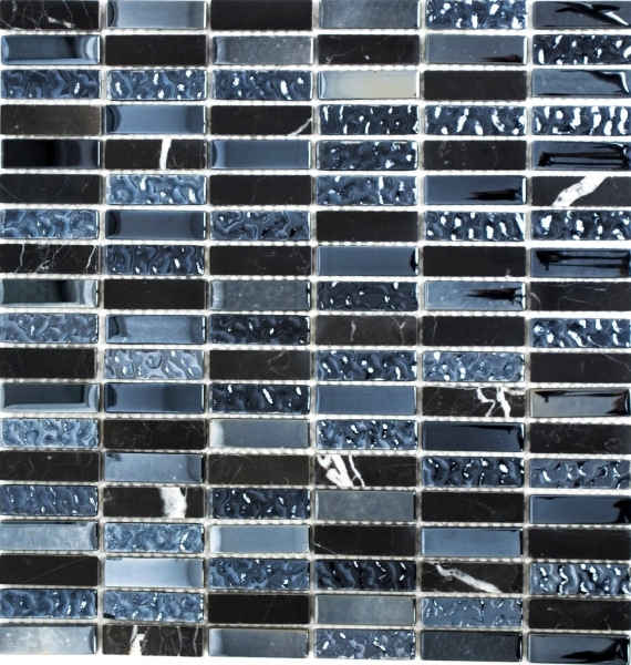 Échantillon manuel Carreau de mosaïque Translucide gris noir Bâtons Mosaïque de verre Crystal pierre grise noire MOS87-0302_m