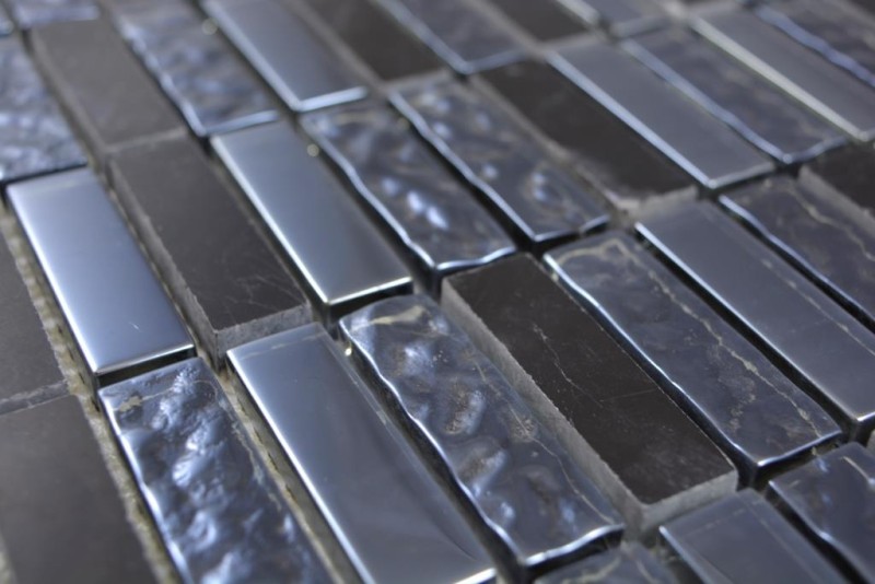 Plaquettes Rectangle Mosaïque de verre gris noir bleu noir Marbre Pierre naturelle Cuisine Mur Salle de bains WC - MOS87-0302