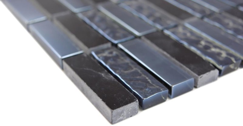 Plaquettes Rectangle Mosaïque de verre gris noir bleu noir Marbre Pierre naturelle Cuisine Mur Salle de bains WC - MOS87-0302