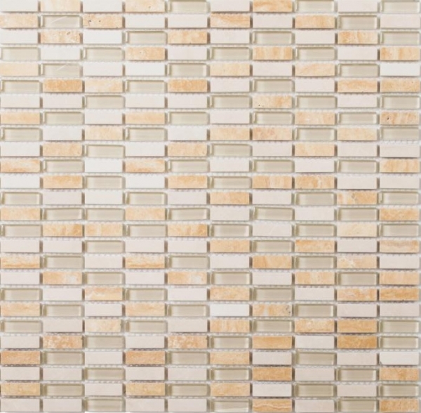 Plaquette Rectangle Carreaux Mosaïque de verre Bâtons mini beige crème or pierre naturelle Fond cuisine salle de bain WC mur - MOS87-1412