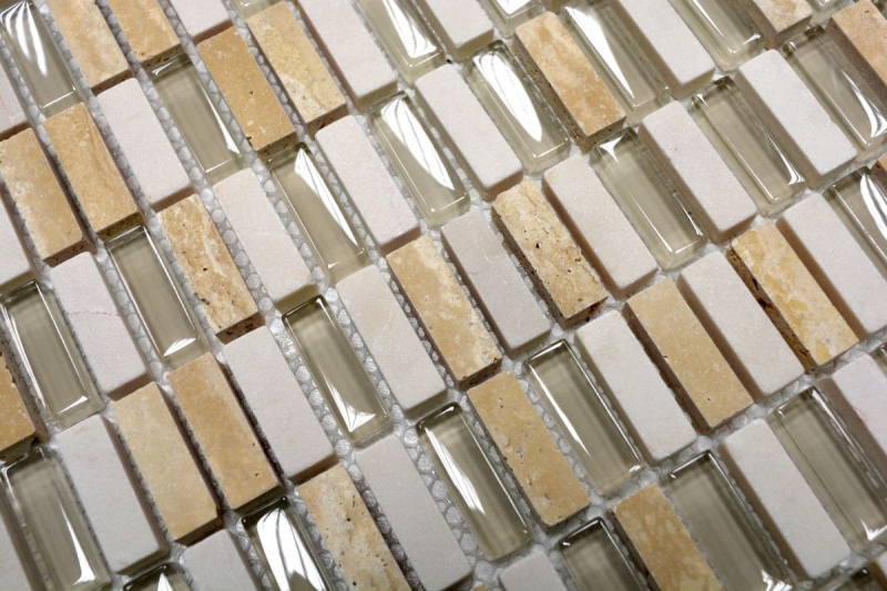 Plaquette Rectangle Carreaux Mosaïque de verre Bâtons mini beige crème or pierre naturelle Fond cuisine salle de bain WC mur - MOS87-1412