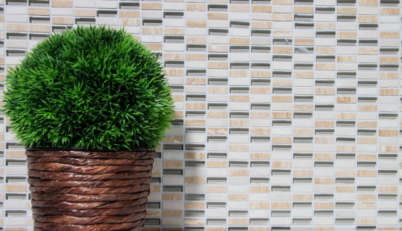 Plaquette Rectangle Carreaux Mosaïque de verre Bâtons mini beige crème or pierre naturelle Fond cuisine salle de bain WC mur - MOS87-1412