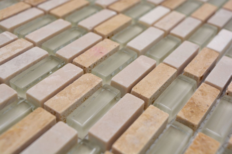 Plaquette Rectangle Carreaux Mosaïque de verre Bâtons mini beige crème or pierre naturelle Fond cuisine salle de bain WC mur - MOS87-1412