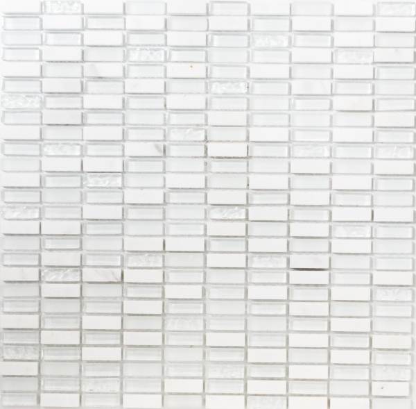 Échantillon manuel Carreau de mosaïque Translucide blanc Bâtons Mosaïque de verre Crystal pierre blanc mat MOS87-1401_m