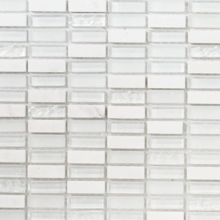 Échantillon manuel Carreau de mosaïque Translucide blanc Bâtons Mosaïque de verre Crystal pierre blanc mat MOS87-1401_m