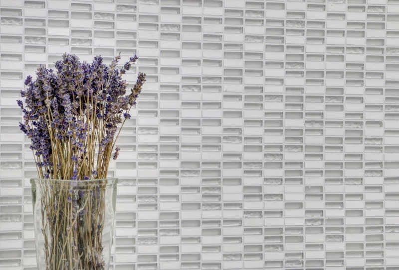 Plaquette Rectangle Carreaux de mosaïque Mosaïque de verre blanc aspect carrara Bris de verre Pierre naturelle Carrelage Salle de bains Cuisine WC - MOS87-1401