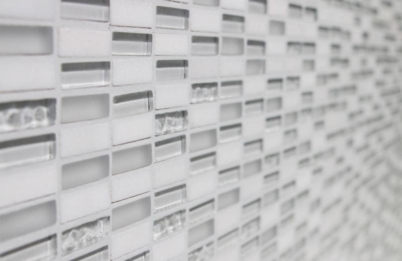 Plaquette Rectangle Carreaux de mosaïque Mosaïque de verre blanc aspect carrara Bris de verre Pierre naturelle Carrelage Salle de bains Cuisine WC - MOS87-1401