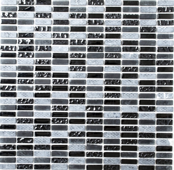 Échantillon manuel Carreau de mosaïque Translucide gris Bâtons Mosaïque de verre Crystal pierre grise mate noire MOS87-1403_m