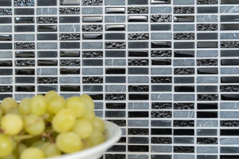 Lames Rectangle Carreaux Mosaïque de verre Bâtons mini gris noir anthracite Pierre naturelle Structure Carrelage Cuisine WC - MOS87-1403