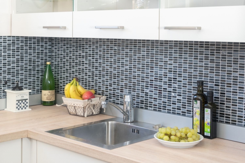 Lames Rectangle Carreaux Mosaïque de verre Bâtons mini gris noir anthracite Pierre naturelle Structure Carrelage Cuisine WC - MOS87-1403