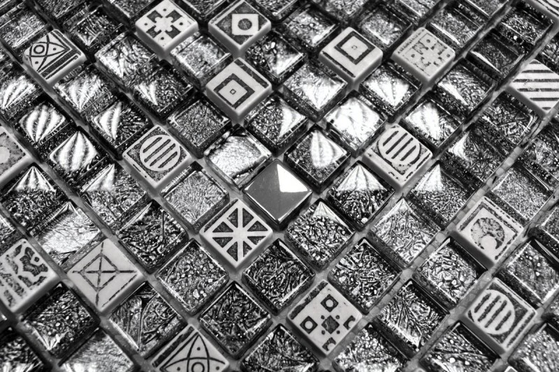 Mosaïque de verre Pierre artificielle Carreau de mosaïque Résine argenté anthracite noir structure dosseret de cuisine carrelage - MOS92-Z02EU