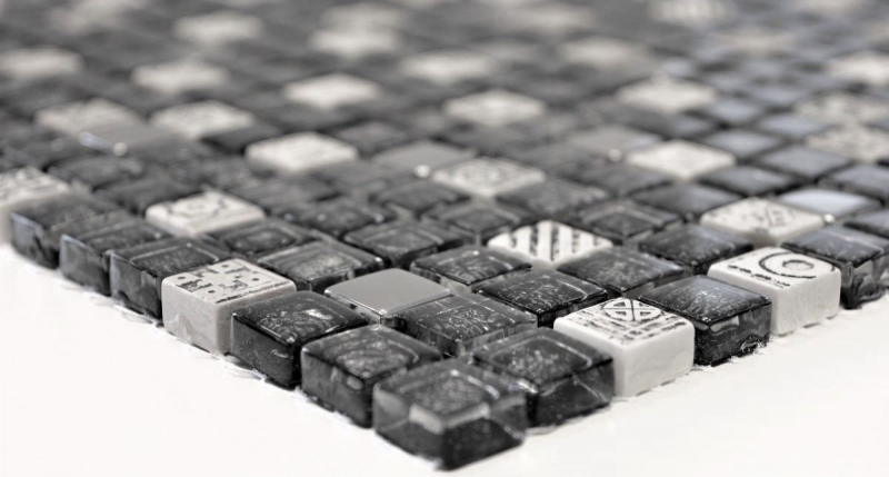 Carreau de mosaïque fond de cuisine translucide blanc argent noir Mosaïque de verre Crystal pierre blanc argent noir structure MOS92-Z02EU_f