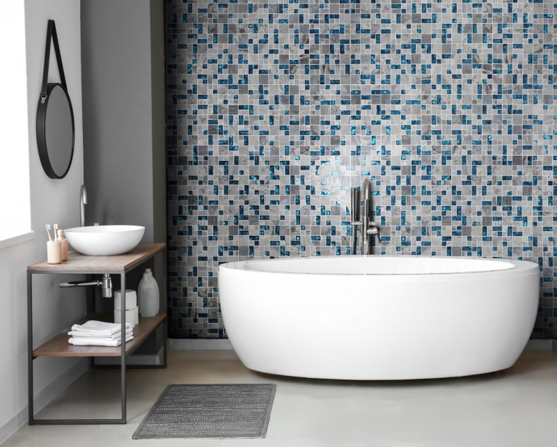 Pierre naturelle Mosaïque de verre Marbre Carreaux de mosaïque gris bleu anthracite Dos de cuisine Carrelage WC - MOS88-0404