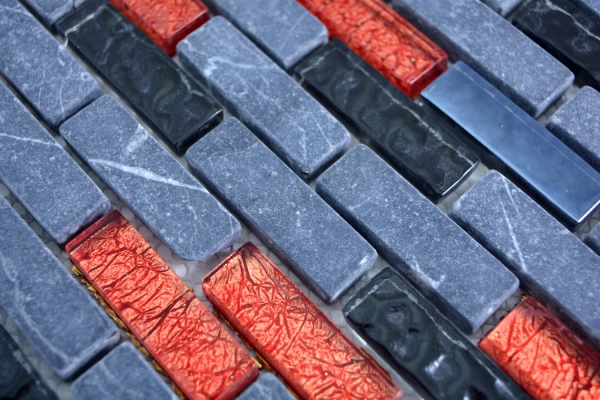 Échantillon manuel Carreau de mosaïque Translucide gris noir composite Mosaïque de verre Crystal pierre grise noire rouge MOS87-0429_m