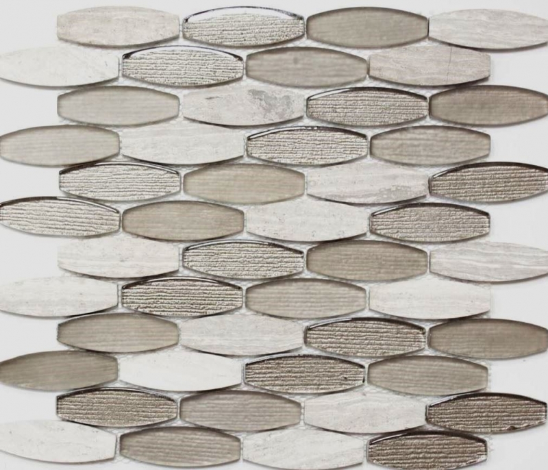 Pierre naturelle Mosaïque de verre Marbre Carreaux de mosaïque Ovale Forme Bateau gris clair beige marron clair Carrelage mur cuisine - MOS85-BM59