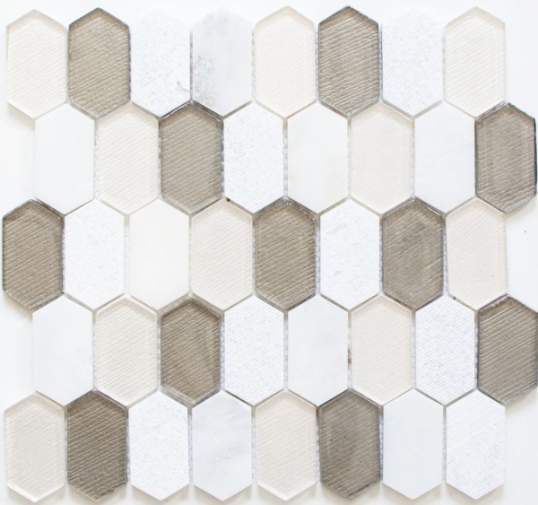 Échantillon manuel Carreau de mosaïque Translucide beige Hexagonal Mosaïque de verre Crystal Pierre blanche beige grise MOS85-IN69_m