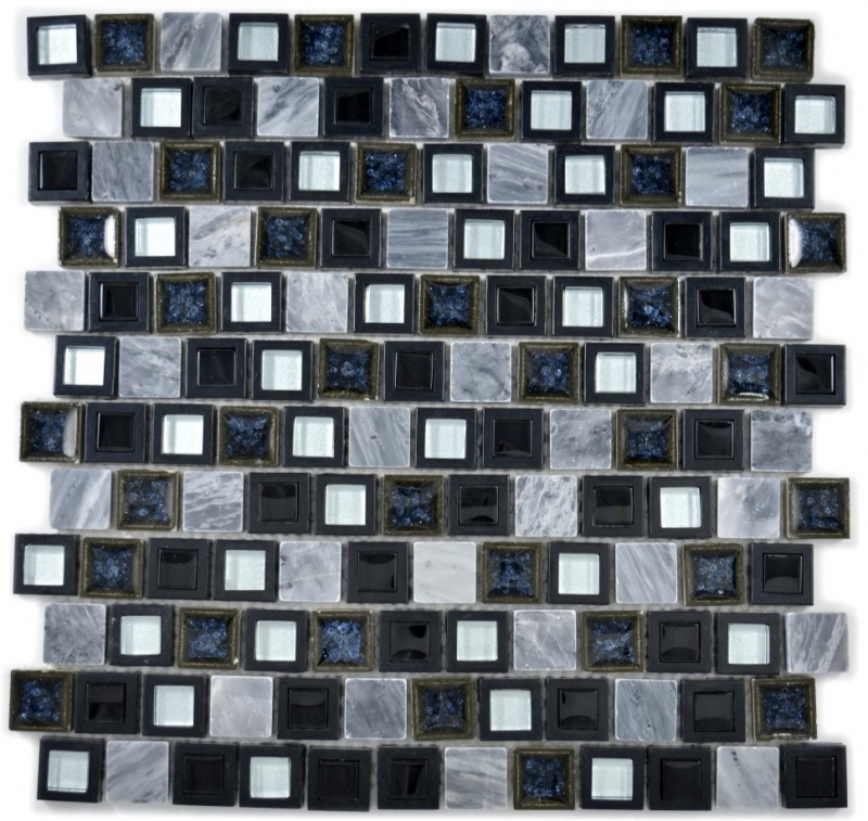 Échantillon manuel Carreau de mosaïque Céramique translucide Plastique gris noir Mosaïque de verre Crystal Pierre Céramique gris noir MOS82BM-0119_m