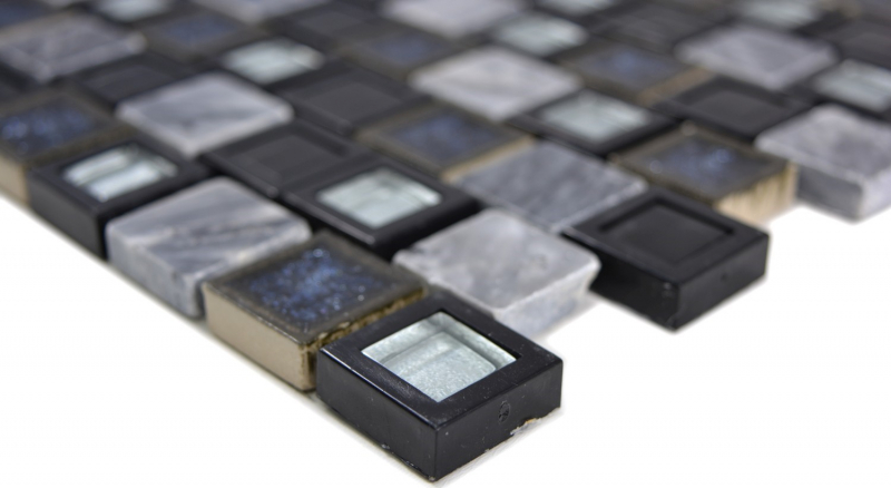 Échantillon manuel Carreau de mosaïque Céramique translucide Plastique gris noir Mosaïque de verre Crystal Pierre Céramique gris noir MOS82BM-0119_m