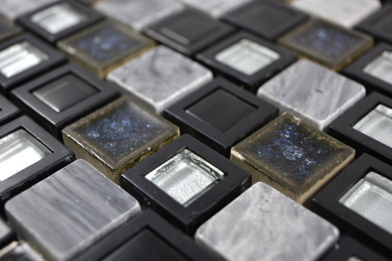 Échantillon manuel Carreau de mosaïque Céramique translucide Plastique gris noir Mosaïque de verre Crystal Pierre Céramique gris noir MOS82BM-0119_m