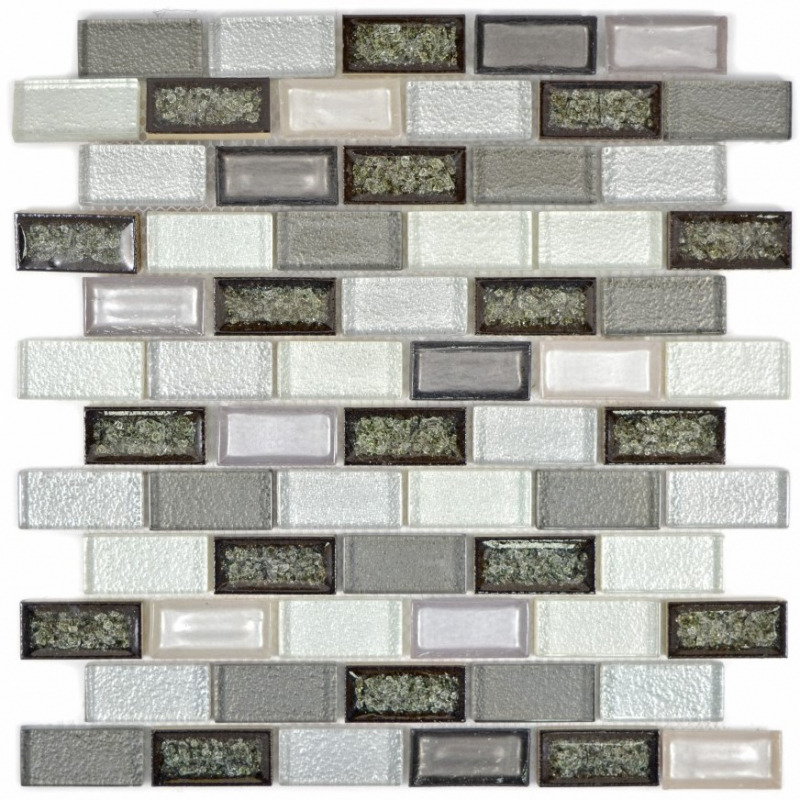 Échantillon manuel Carreau de mosaïque Céramique translucide gris Brick Mosaïque de verre Crystal Céramique gris arctique MOS83IC-0219_m