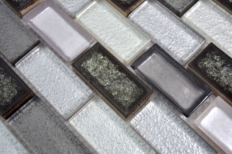 Échantillon manuel Carreau de mosaïque Céramique translucide gris Brick Mosaïque de verre Crystal Céramique gris arctique MOS83IC-0219_m