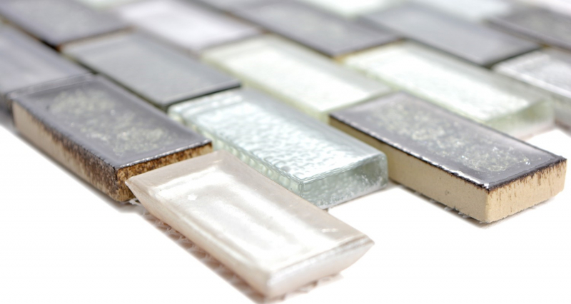 Échantillon manuel Carreau de mosaïque Céramique translucide gris Brick Mosaïque de verre Crystal Céramique gris arctique MOS83IC-0219_m