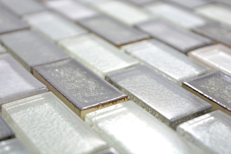 Échantillon manuel Carreau de mosaïque Céramique translucide gris Brick Mosaïque de verre Crystal Céramique gris arctique MOS83IC-0219_m
