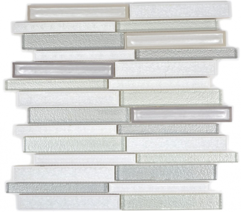 Échantillon manuel Carreau de mosaïque Céramique translucide blanc composite Mosaïque de verre Crystal Céramique arctique blanc MOS83IC-0131_m