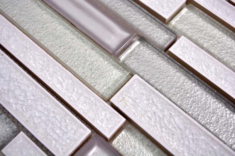 Échantillon manuel Carreau de mosaïque Céramique translucide blanc composite Mosaïque de verre Crystal Céramique arctique blanc MOS83IC-0131_m