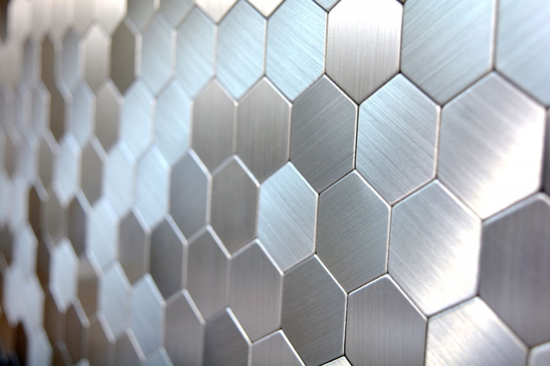 Carreau mosaïque autocollant ALU argent métal Hexagon carreaux de fond de cuisine MOS200-22MHX