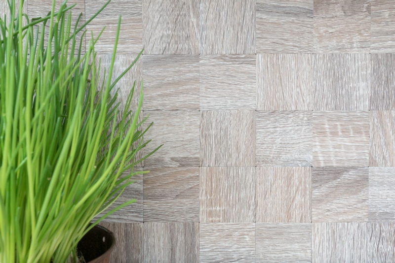 carreau mosaïque autocollant ALU gris clair métal aspect bois MOS200-2222