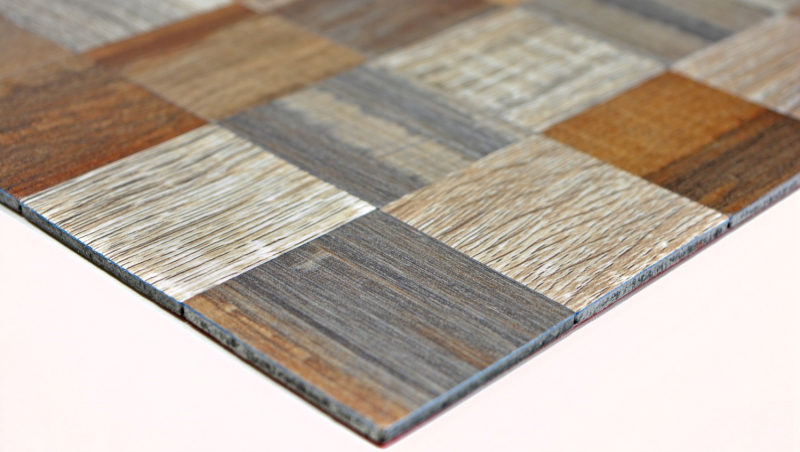 carreau mosaïque autocollant ALU gris beige métal aspect bois MOS200-2422