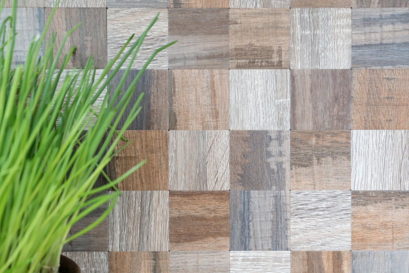 carreau mosaïque autocollant ALU gris beige métal aspect bois MOS200-2422
