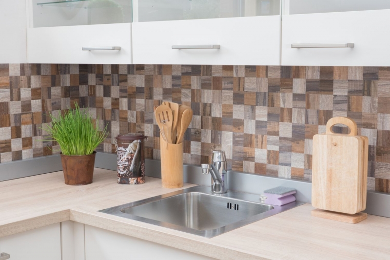 carreau mosaïque autocollant ALU gris beige métal aspect bois MOS200-2422