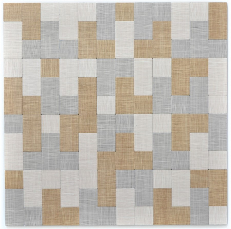 Motif manuel Carreau mosaïque autocollant aluminium crème beige gris combinaison métal aspect textile MOS200-2522_m