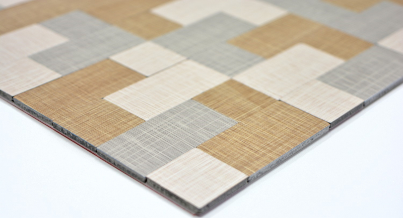 Motif manuel Carreau mosaïque autocollant aluminium crème beige gris combinaison métal aspect textile MOS200-2522_m