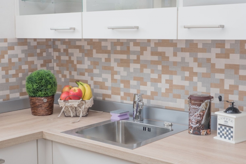 carreau de mosaïque autocollant ALU crème beige gris métal aspect textile MOS200-2522