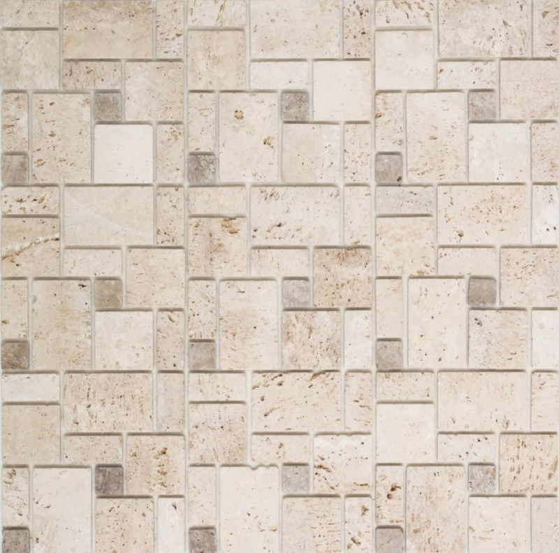 Échantillon manuel Carreau de mosaïque autocollant Travertin Pierre naturelle beige Combinaison de travertin beige MOS200-4CM14_m